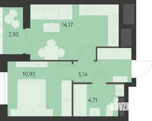 1-к квартира, вторичка, 37м2, 14/25 этаж