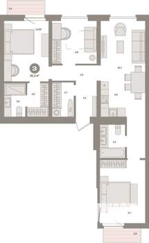 3-к квартира, вторичка, 92м2, 5/9 этаж