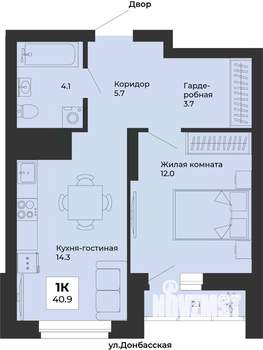 1-к квартира, строящийся дом, 41м2, 15/25 этаж