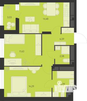 2-к квартира, вторичка, 55м2, 22/22 этаж