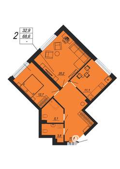 2-к квартира, строящийся дом, 67м2, 2/24 этаж