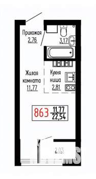 Студия квартира, строящийся дом, 23м2, 24/27 этаж