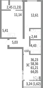 3-к квартира, вторичка, 61м2, 12/18 этаж