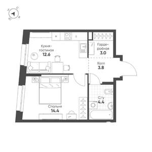 1-к квартира, строящийся дом, 38м2, 2/16 этаж