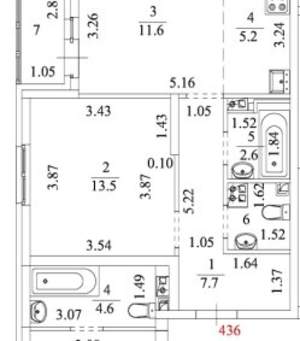1-к квартира, вторичка, 43м2, 9/25 этаж