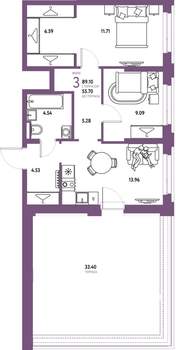 3-к квартира, вторичка, 89м2, 10/20 этаж