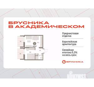 1-к квартира, вторичка, 41м2, 9/9 этаж
