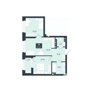 2-к квартира, вторичка, 54м2, 10/25 этаж