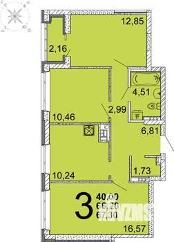3-к квартира, вторичка, 68м2, 9/10 этаж