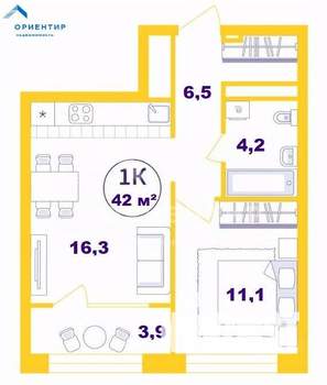 1-к квартира, вторичка, 42м2, 14/25 этаж