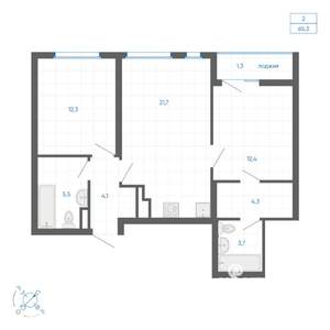 2-к квартира, вторичка, 65м2, 26/32 этаж