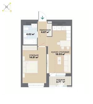 1-к квартира, вторичка, 46м2, 17/26 этаж