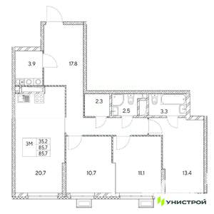 3-к квартира, вторичка, 86м2, 9/31 этаж