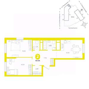 2-к квартира, вторичка, 64м2, 3/24 этаж