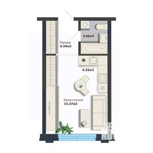 Студия квартира, вторичка, 28м2, 24/25 этаж