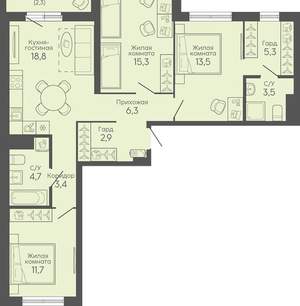 3-к квартира, вторичка, 88м2, 3/16 этаж