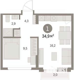 1-к квартира, вторичка, 35м2, 4/9 этаж