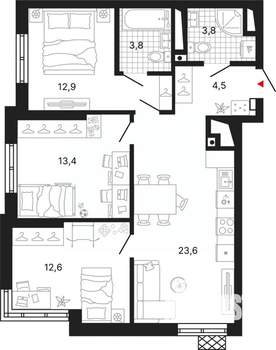3-к квартира, вторичка, 75м2, 6/29 этаж