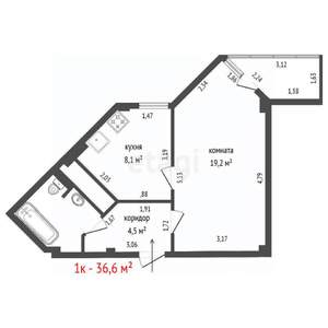 1-к квартира, вторичка, 37м2, 12/19 этаж