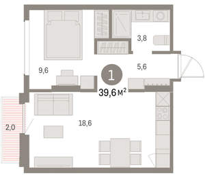 1-к квартира, вторичка, 40м2, 3/9 этаж