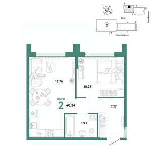 2-к квартира, вторичка, 40м2, 21/24 этаж
