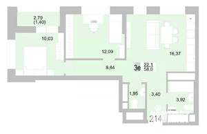 2-к квартира, вторичка, 59м2, 24/24 этаж