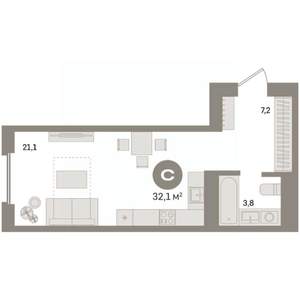 Студия квартира, вторичка, 32м2, 8/24 этаж