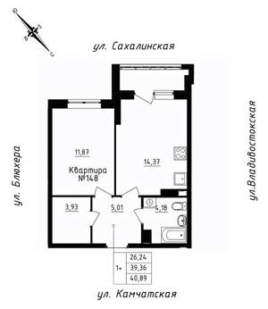 1-к квартира, вторичка, 41м2, 16/25 этаж