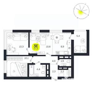 3-к квартира, вторичка, 57м2, 22/27 этаж