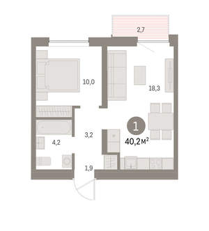 1-к квартира, вторичка, 40м2, 5/16 этаж