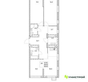 3-к квартира, вторичка, 88м2, 28/30 этаж