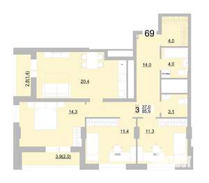 3-к квартира, вторичка, 86м2, 11/24 этаж