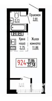 Студия квартира, строящийся дом, 23м2, 26/27 этаж