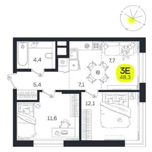 3-к квартира, вторичка, 48м2, 11/27 этаж