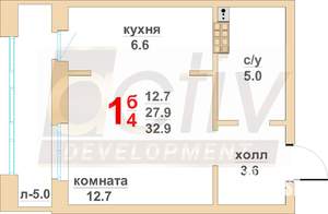 1-к квартира, вторичка, 28м2, 4/16 этаж