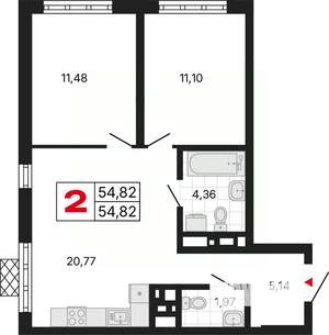 2-к квартира, вторичка, 55м2, 6/30 этаж