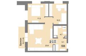 2-к квартира, вторичка, 57м2, 21/26 этаж