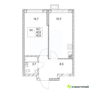 1-к квартира, вторичка, 43м2, 9/31 этаж