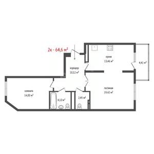 2-к квартира, вторичка, 65м2, 5/10 этаж