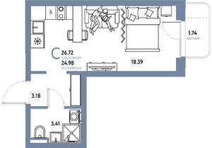 Студия квартира, строящийся дом, 27м2, 10/24 этаж