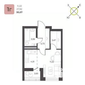 Студия квартира, строящийся дом, 31м2, 23/23 этаж