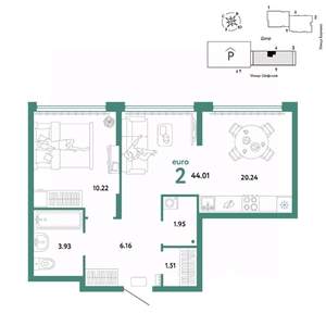 2-к квартира, вторичка, 44м2, 13/24 этаж