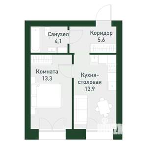 1-к квартира, вторичка, 36м2, 1/4 этаж