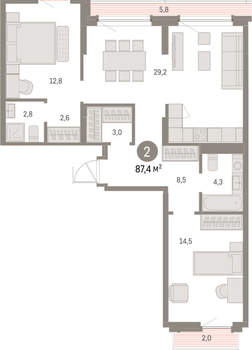 2-к квартира, вторичка, 87м2, 8/9 этаж