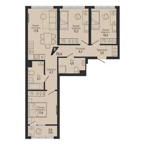 3-к квартира, вторичка, 76м2, 2/31 этаж