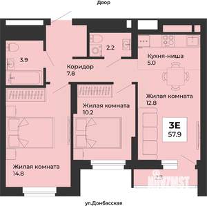 3-к квартира, строящийся дом, 58м2, 22/25 этаж