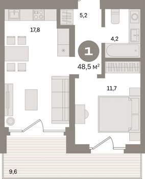 1-к квартира, вторичка, 49м2, 4/24 этаж