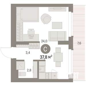 Студия квартира, вторичка, 38м2, 8/9 этаж