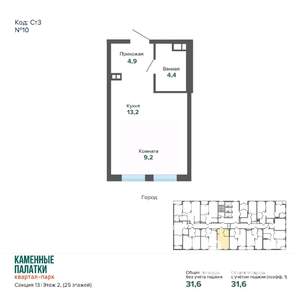 Студия квартира, вторичка, 32м2, 2/25 этаж