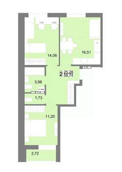 2-к квартира, вторичка, 59м2, 2/23 этаж